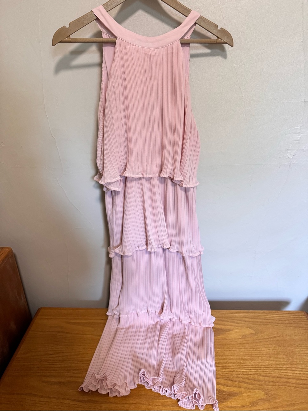 Pink Tiered Pleated Maxi Dress